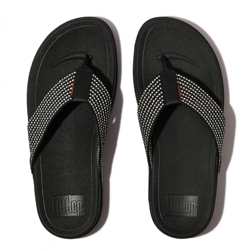 Men's Fitflop Surfer Polyester Webbing Toe Thongs Black | IN-MKYUP8756