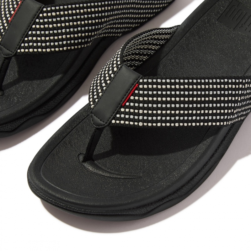 Men's Fitflop Surfer Polyester Webbing Toe Thongs Black | IN-MKYUP8756