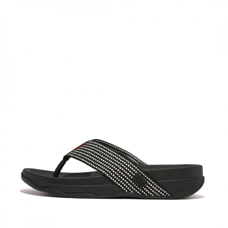 Men\'s Fitflop Surfer Polyester Webbing Toe Thongs Black | IN-MKYUP8756