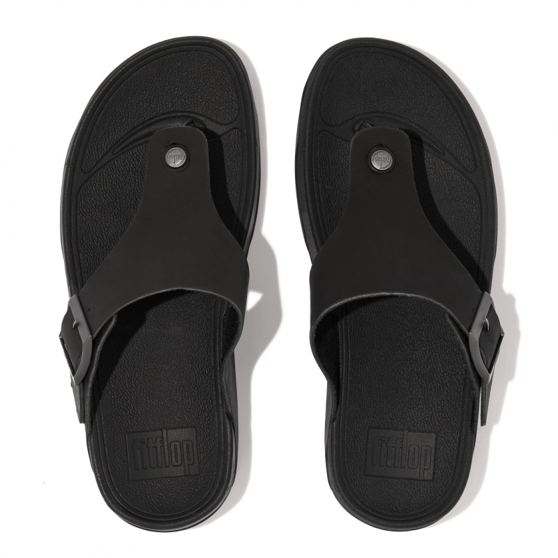 Men's Fitflop Trakk Ii Nubuck Toe Thongs Black | IN-JVZPI5792