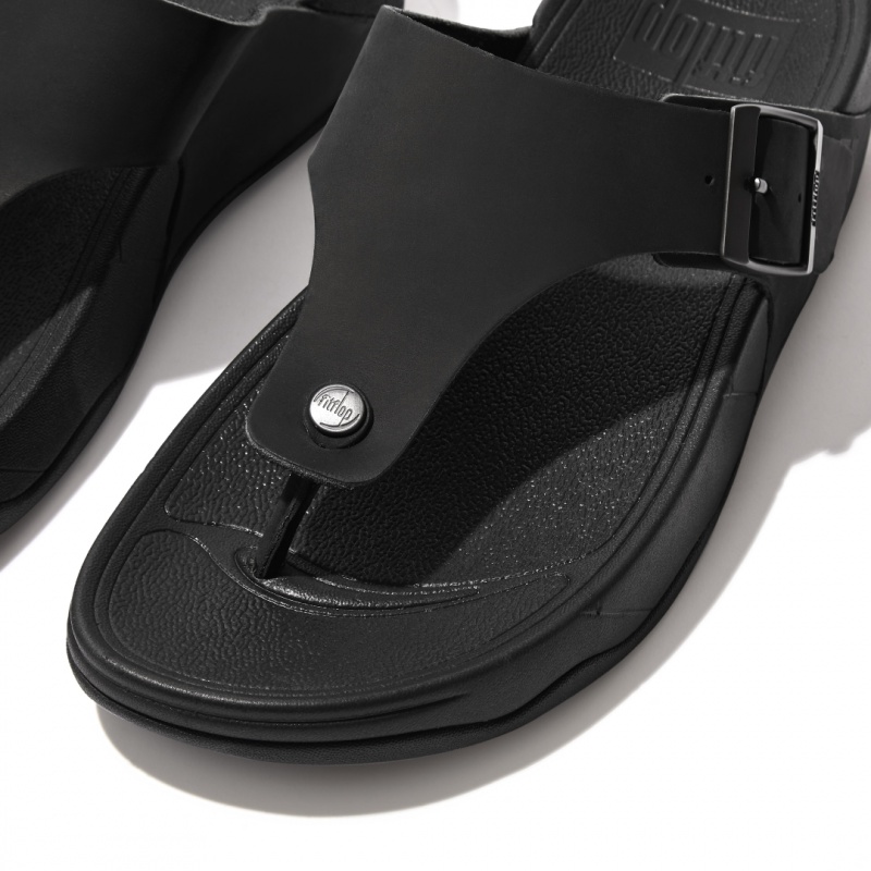 Men's Fitflop Trakk Ii Nubuck Toe Thongs Black | IN-JVZPI5792