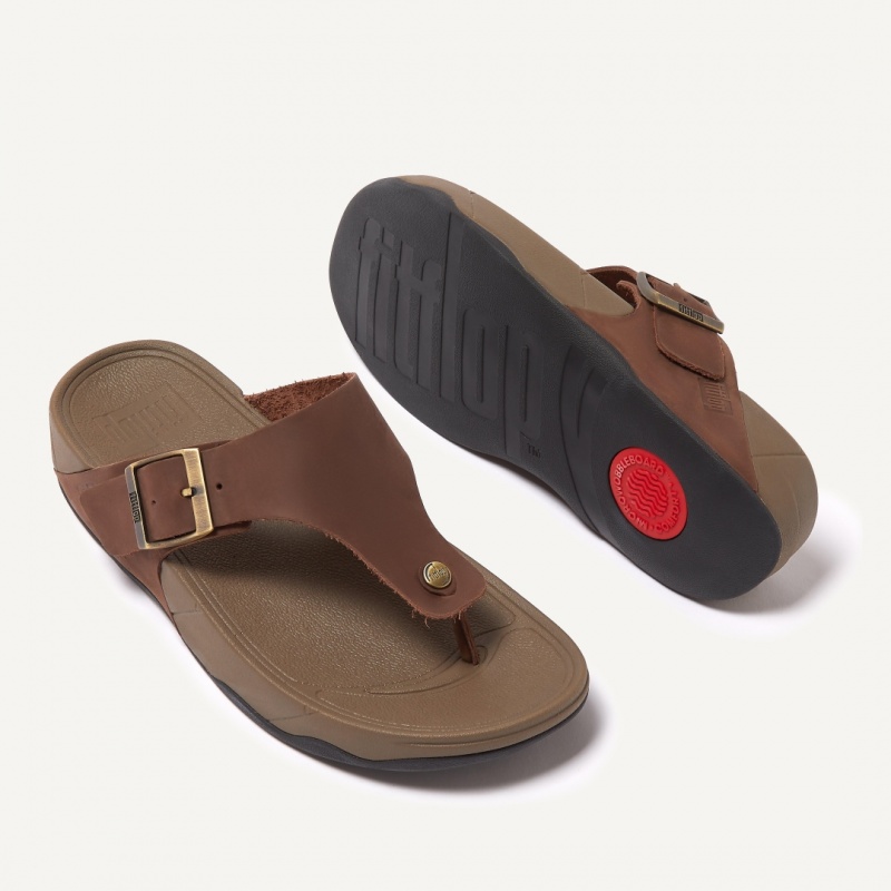 Men's Fitflop Trakk Ii Nubuck Toe Thongs Brown | IN-IGMVO7148