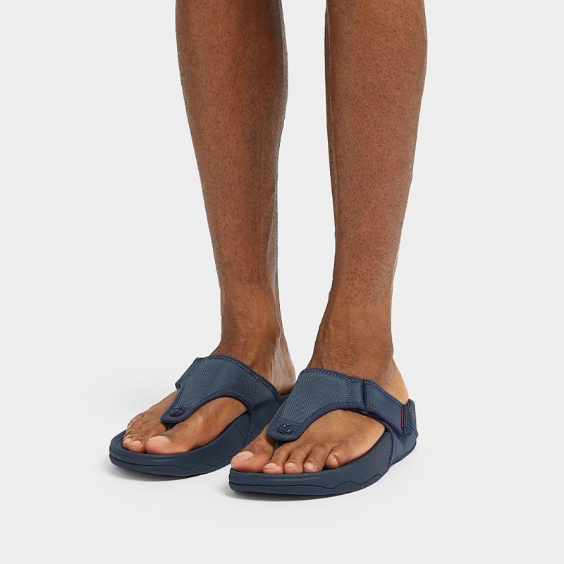 Men's Fitflop Trakk Ii Polyester Faux Toe Thongs Blue | IN-RCNLD7216