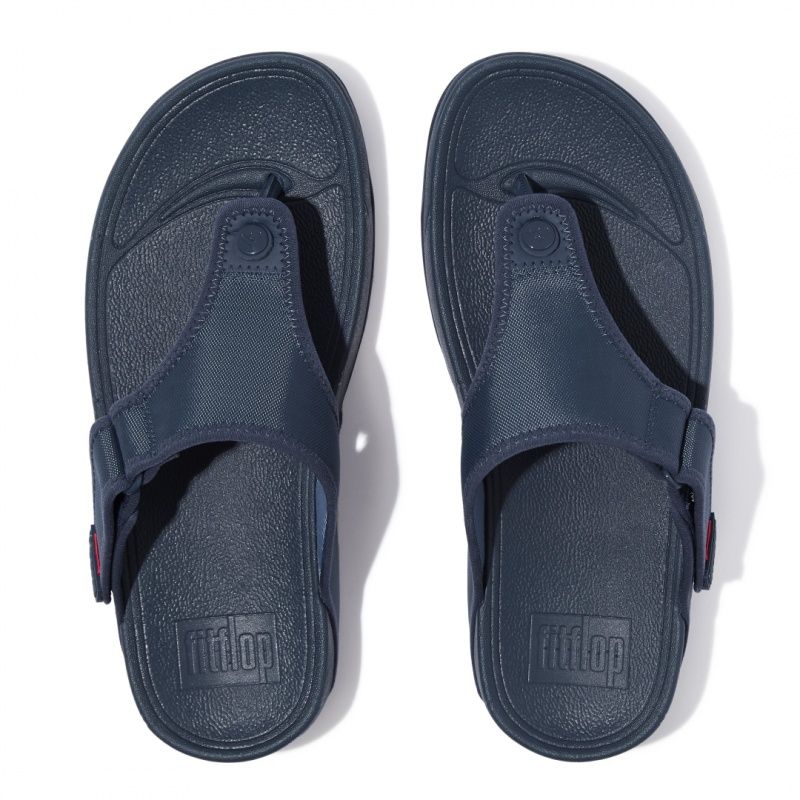 Men's Fitflop Trakk Ii Polyester Faux Toe Thongs Blue | IN-RCNLD7216