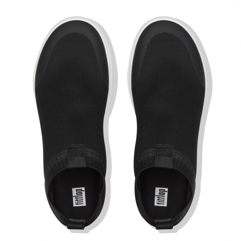 Men's Fitflop Uberknit Nylon Mix Knit Tpu Rubber Sneakers Black White | IN-JRVXL2790