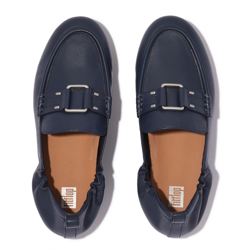 Women's Fitflop Allegro Stud Buckle Loafers Navy | IN-ZVNDK8145