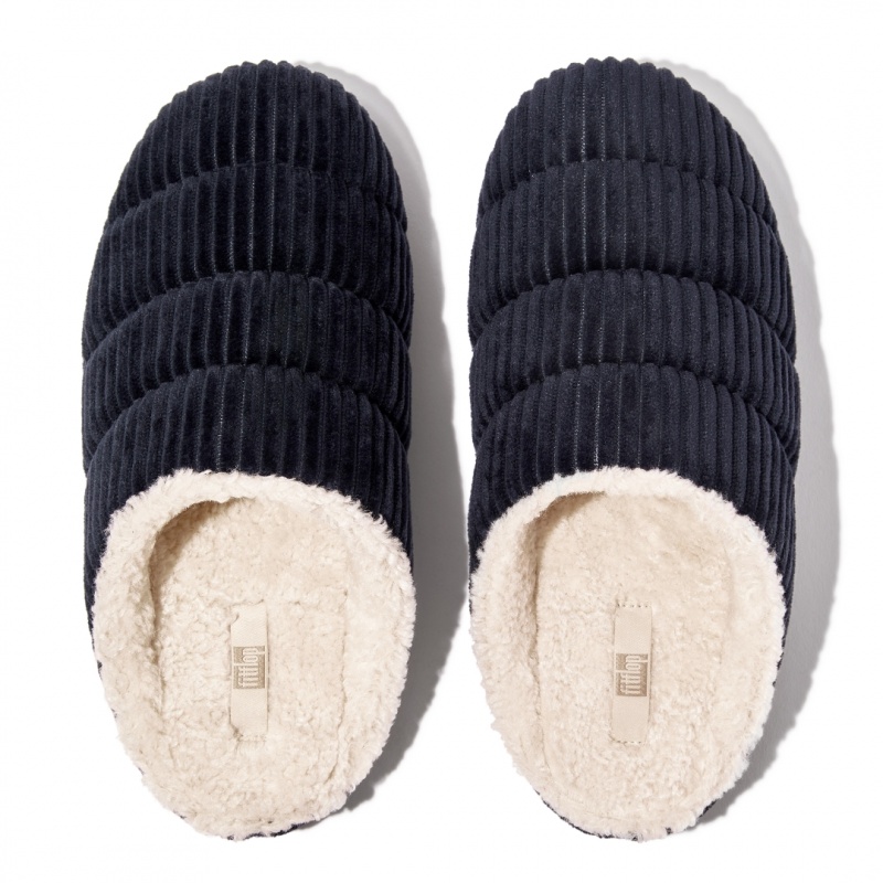 Women's Fitflop Chrissie Corduroy Polyester Slippers Navy | IN-HRSMA1680