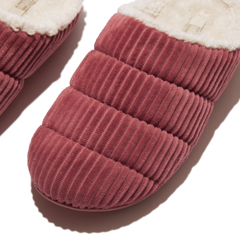 Women's Fitflop Chrissie Corduroy Polyester Slippers Red | IN-WHBEP8931