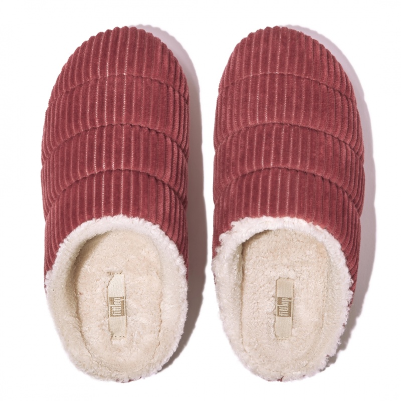 Women's Fitflop Chrissie Corduroy Polyester Slippers Red | IN-WHBEP8931