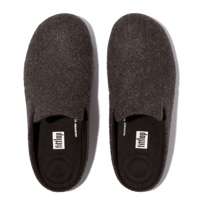 Women's Fitflop Chrissie Felt Polyester Slippers Black | IN-UZYAR2973