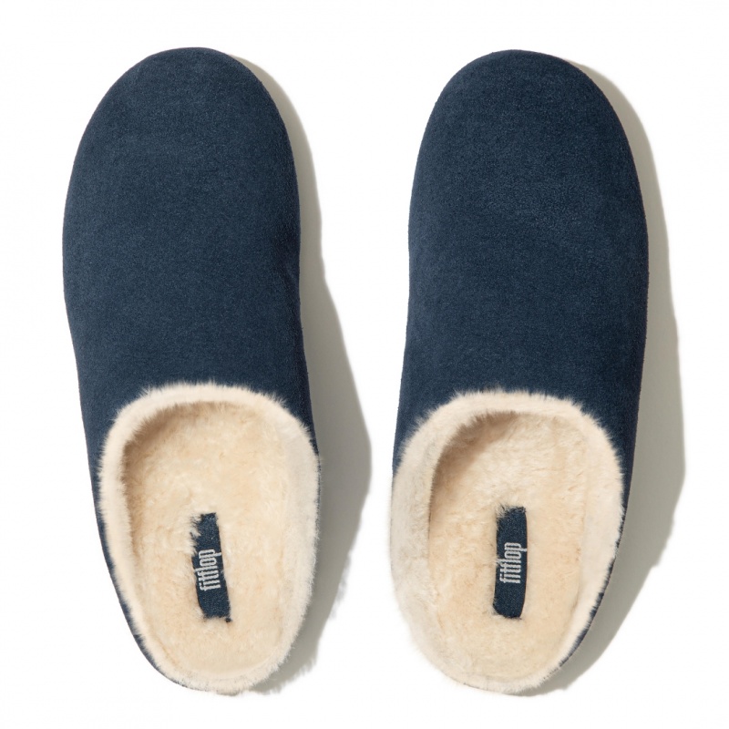 Women's Fitflop Chrissie Shearling Slippers Navy | IN-ZLTGU4689