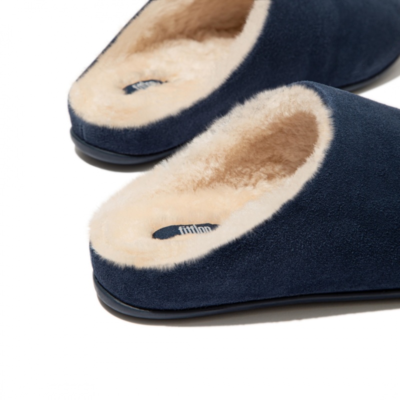 Women's Fitflop Chrissie Shearling Slippers Navy | IN-ZLTGU4689