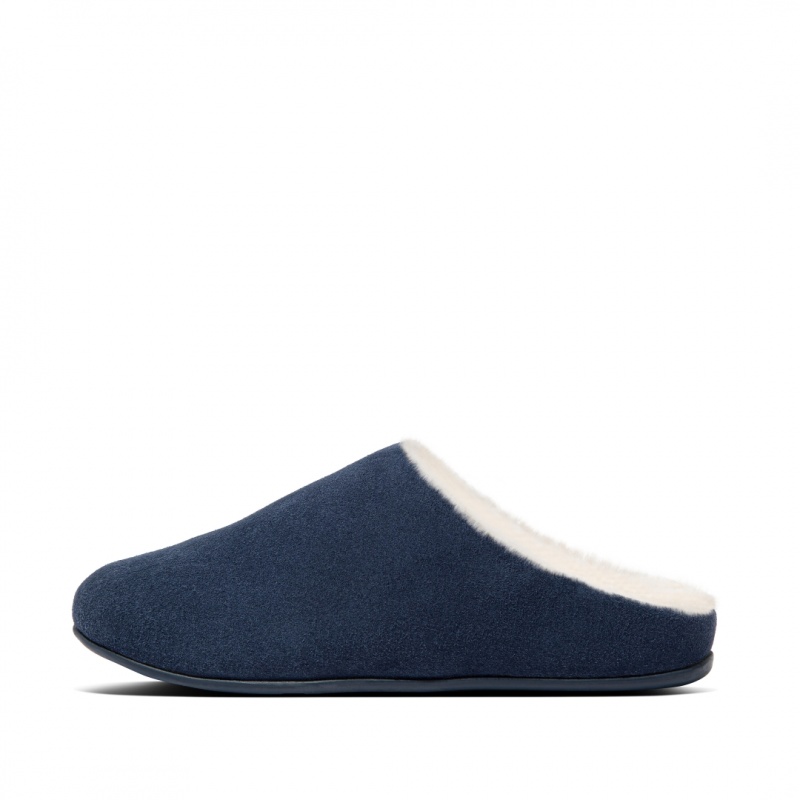 Women\'s Fitflop Chrissie Shearling Slippers Navy | IN-ZLTGU4689