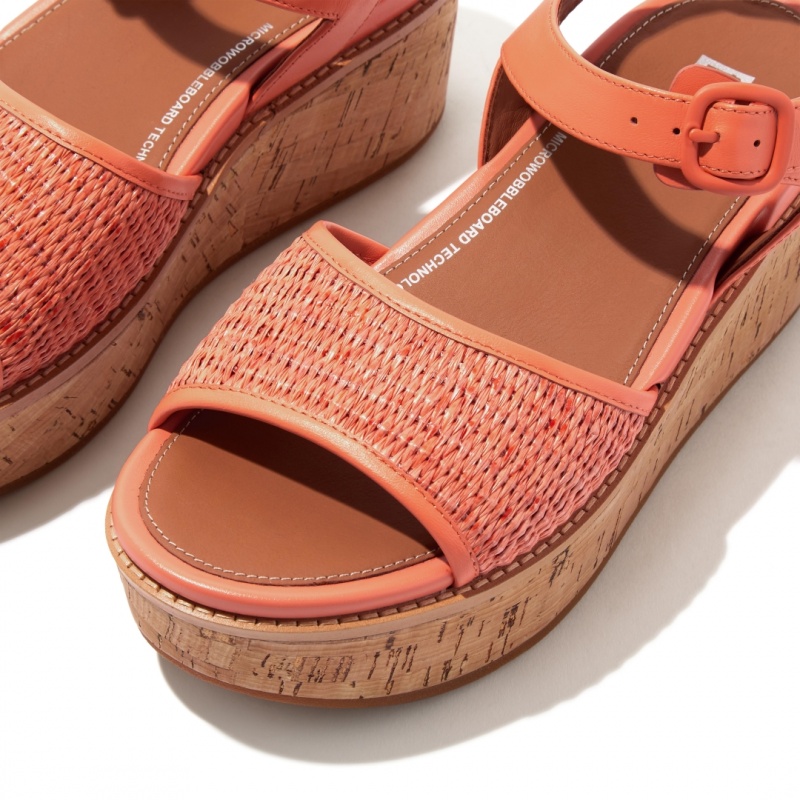 Women's Fitflop Eloise Faux Raffia Back Strap Wedge Sandals Orange | IN-CXZVK9210