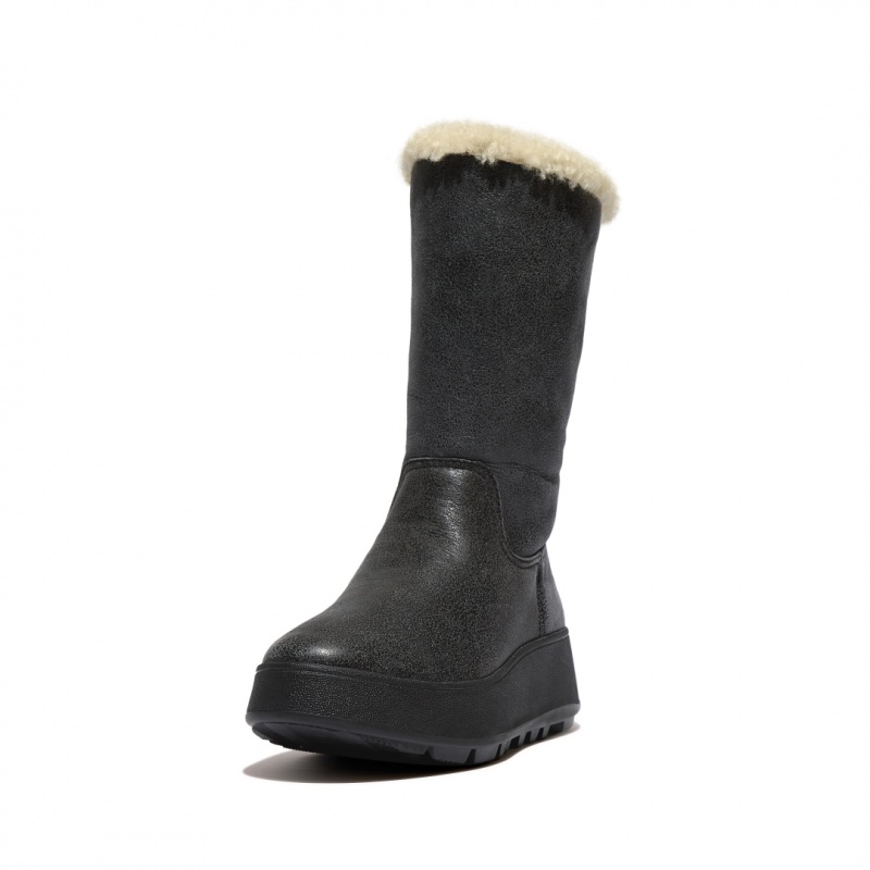 Women's Fitflop F-Mode Double Faced Shearling Boots Black | IN-XRLWA2560