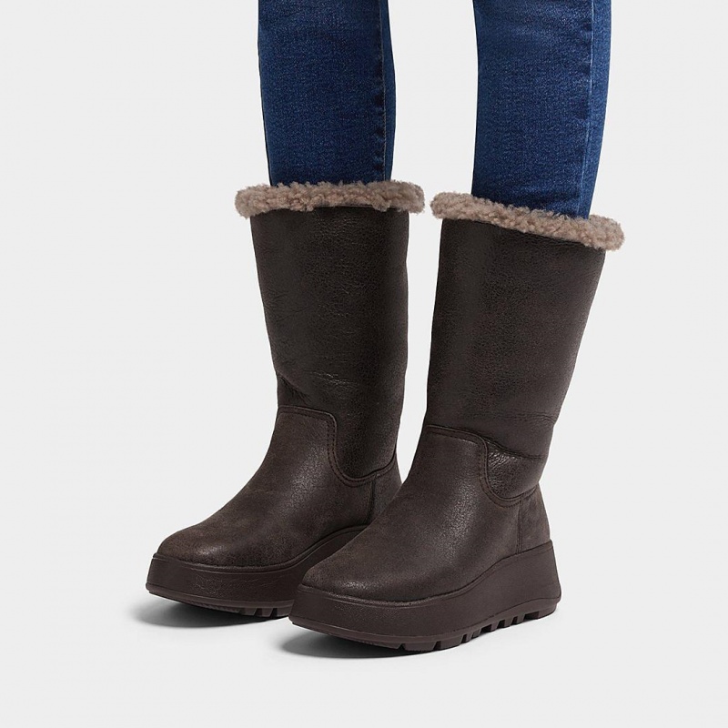 Women's Fitflop F-Mode Double Faced Shearling Boots Chocolate | IN-HWIZX5063