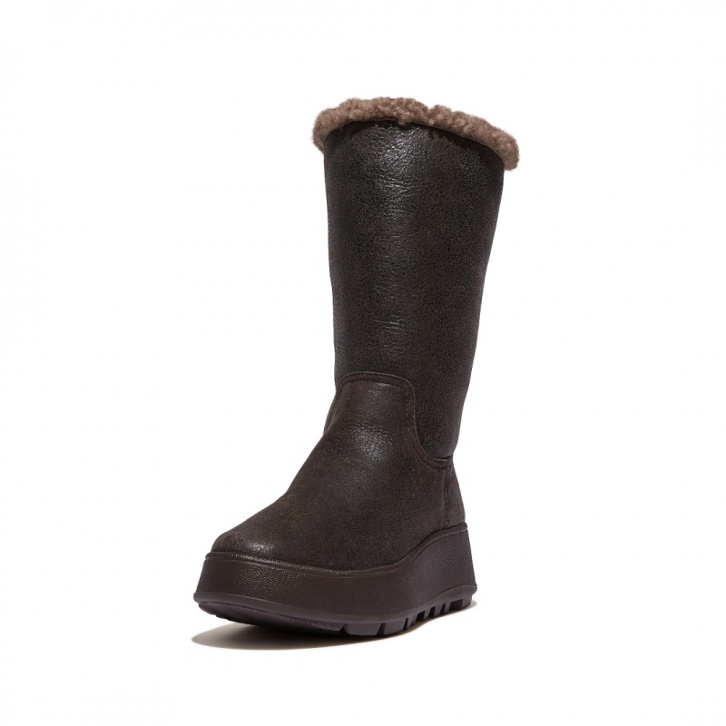 Women's Fitflop F-Mode Double Faced Shearling Boots Chocolate | IN-HWIZX5063