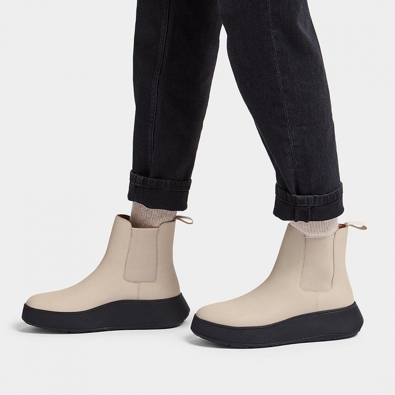 Women's Fitflop F-Mode Flatform Chelsea Boots Beige | IN-MJFID9187