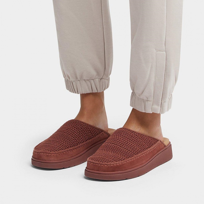 Women's Fitflop Gen-Ff Polyester Knit Cotton Mules Brown | IN-OKFRM8549