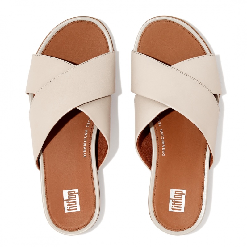 Women's Fitflop Gracie Cross Slides Slides Grey Beige | IN-IBPWA6047