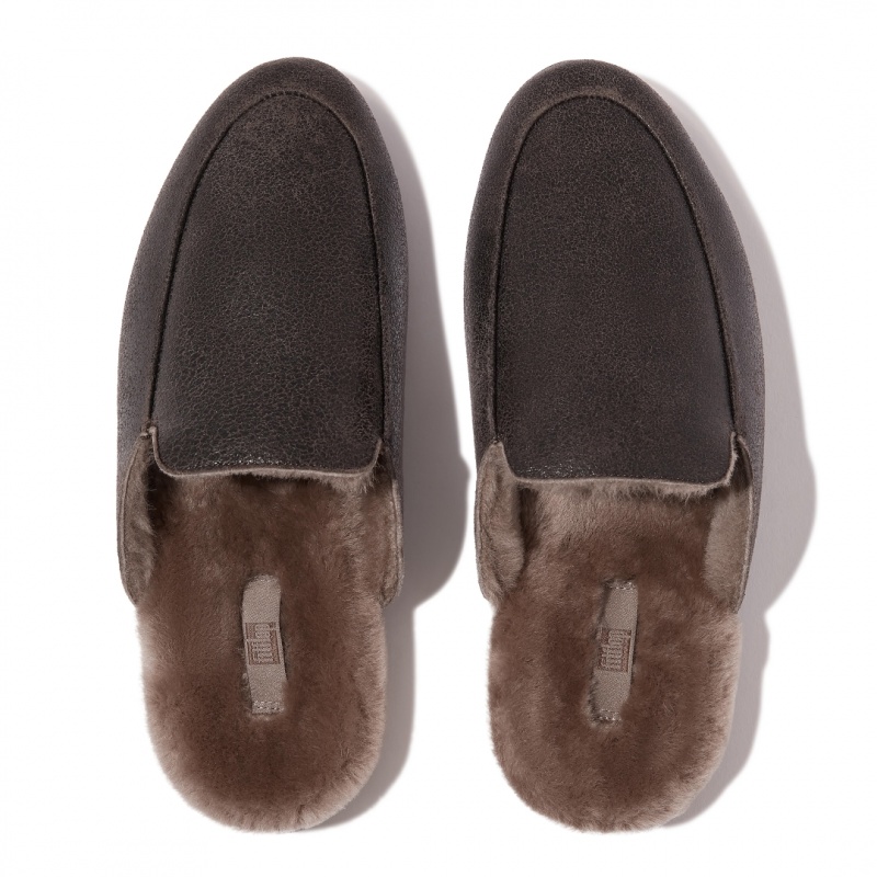 Women's Fitflop Gracie Double Faced Shearling Mules Chocolate | IN-JVDAT4517