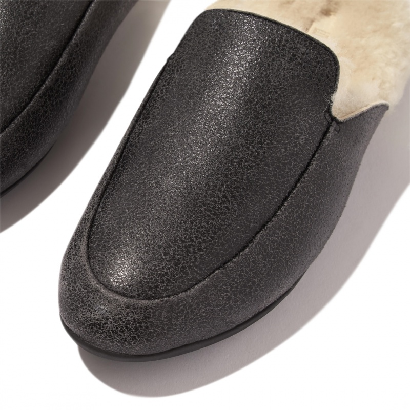 Women's Fitflop Gracie Double Faced Shearling Mules Black | IN-RVCUF6908