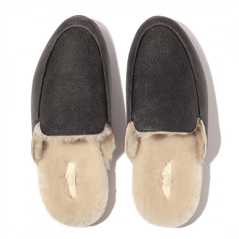 Women's Fitflop Gracie Double Faced Shearling Mules Black | IN-RVCUF6908