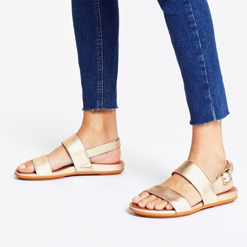 Women's Fitflop Gracie Leather Back-Strap Sandals Gold | IN-KNBMU9021