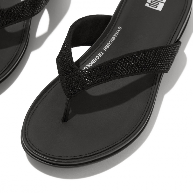 Women's Fitflop Gracie Microfibre Flip Flops Black | IN-WQTBA2716