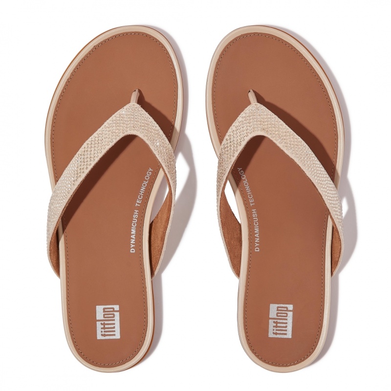 Women's Fitflop Gracie Microfibre Flip Flops Beige | IN-XVENQ5018