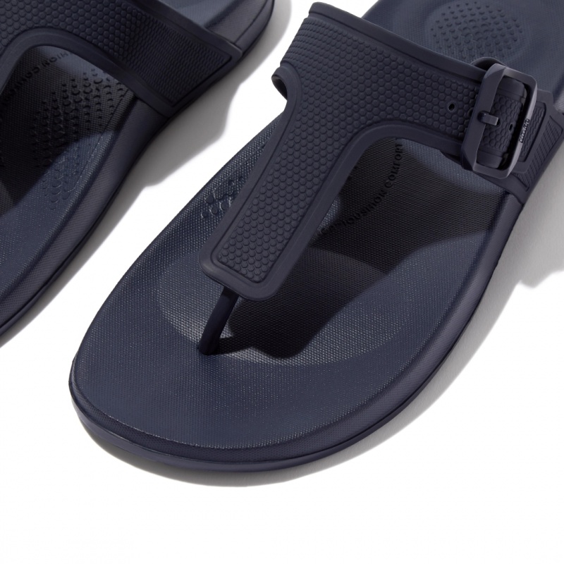 Women's Fitflop Iqushion Adjustable Buckle Flip Flops Navy | IN-NEUYL8794