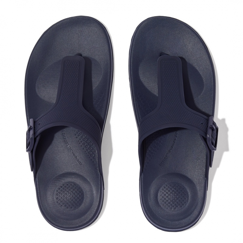 Women's Fitflop Iqushion Adjustable Buckle Flip Flops Navy | IN-NEUYL8794