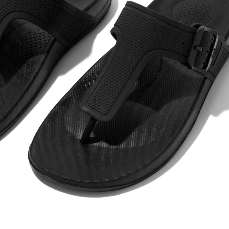 Women's Fitflop Iqushion Adjustable Buckle Flip Flops Black | IN-AUMDH2943