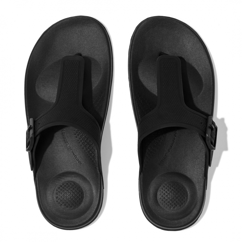 Women's Fitflop Iqushion Adjustable Buckle Flip Flops Black | IN-AUMDH2943