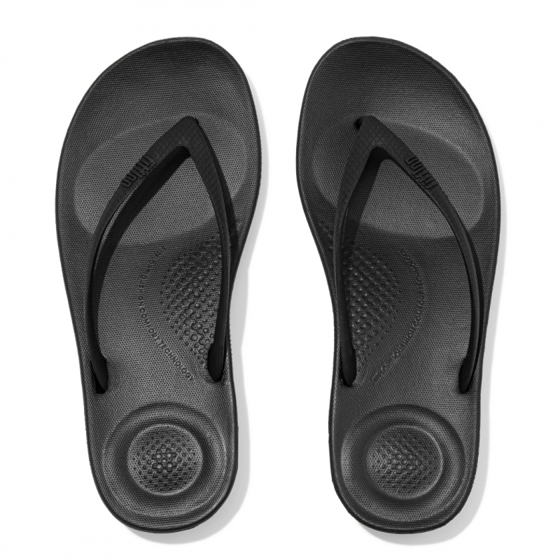 Women's Fitflop Iqushion Ergonomc Flip Flops Black | IN-ATYKC3750