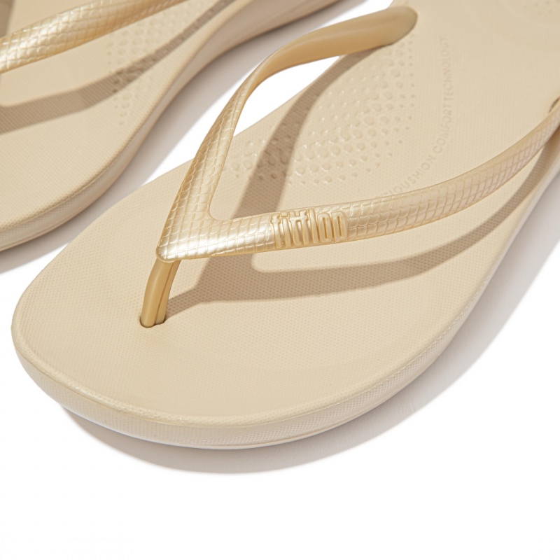 Women's Fitflop Iqushion Ergonomc Flip Flops Gold | IN-IFSGU1460