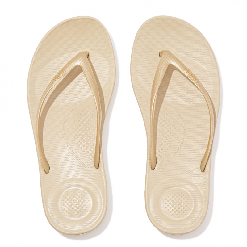 Women's Fitflop Iqushion Ergonomc Flip Flops Gold | IN-IFSGU1460