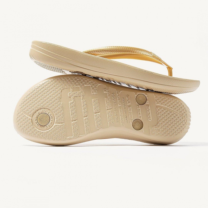 Women's Fitflop Iqushion Ergonomc Flip Flops Gold | IN-IFSGU1460