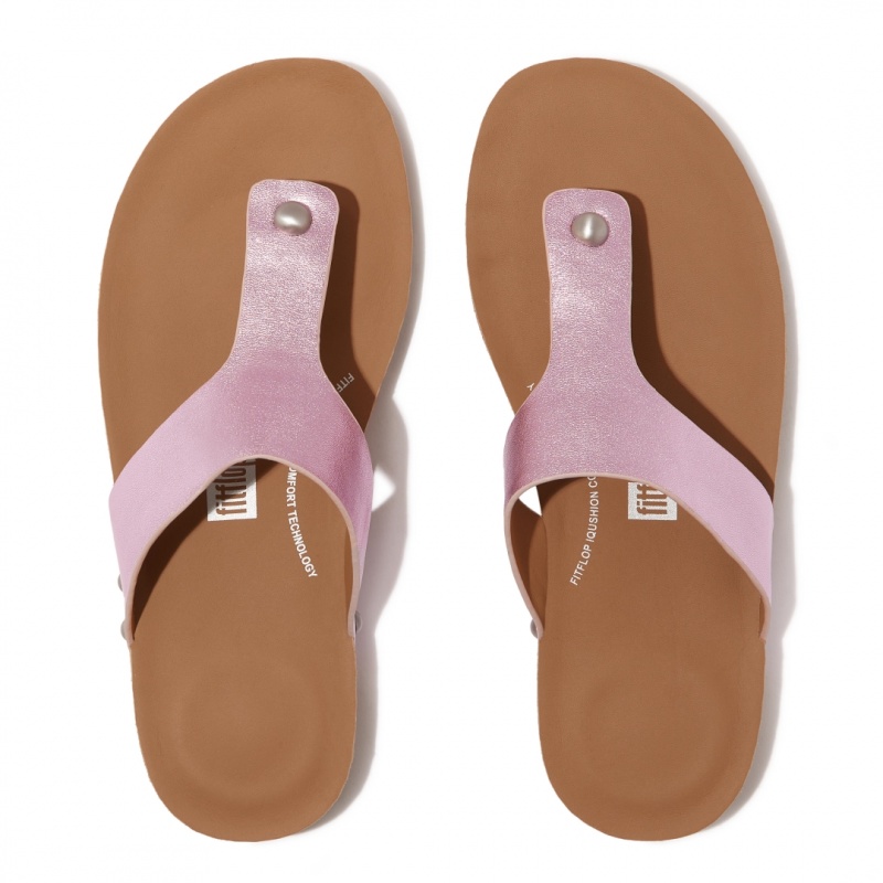 Women's Fitflop Iqushion Leather Thongs Toe-Post Sandals Purple | IN-SKMZV7629