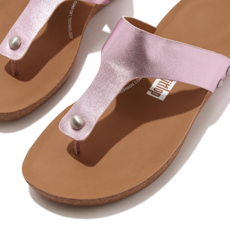 Women's Fitflop Iqushion Leather Thongs Toe-Post Sandals Purple | IN-SKMZV7629