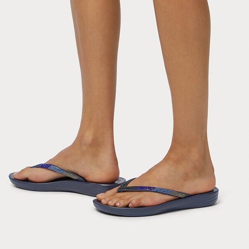 Women's Fitflop Iqushion Ombre Glitter Flip Flops Navy | IN-FXHAI1528