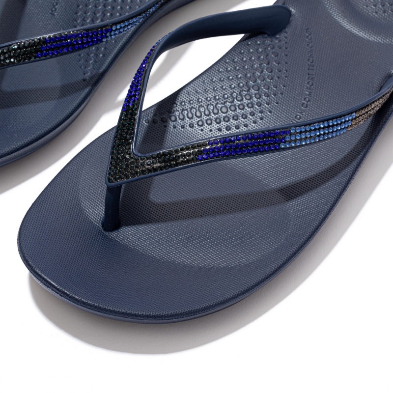 Women's Fitflop Iqushion Ombre Glitter Flip Flops Navy | IN-FXHAI1528