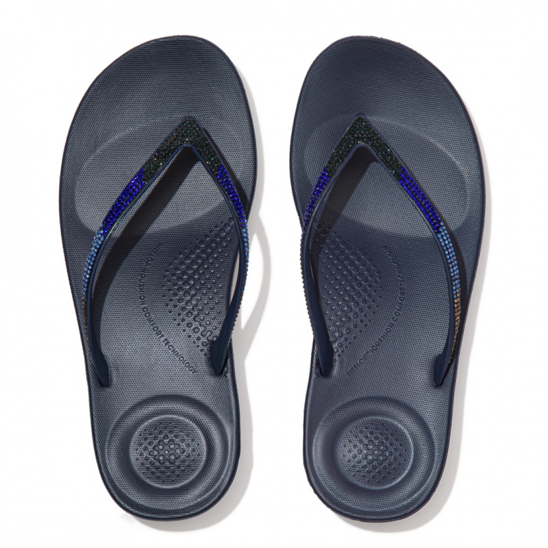 Women's Fitflop Iqushion Ombre Glitter Flip Flops Navy | IN-FXHAI1528