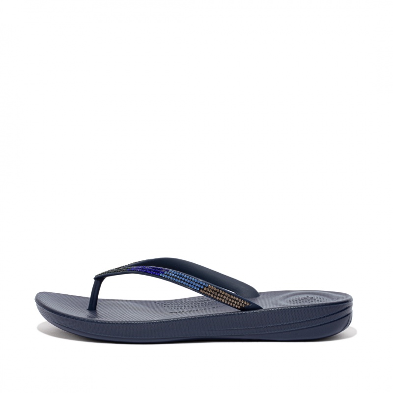 Women\'s Fitflop Iqushion Ombre Glitter Flip Flops Navy | IN-FXHAI1528