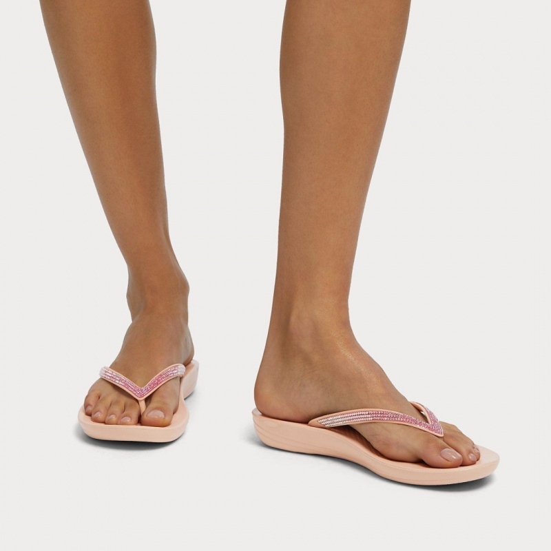 Women's Fitflop Iqushion Ombre Glitter Flip Flops Pink | IN-YFQNB6324