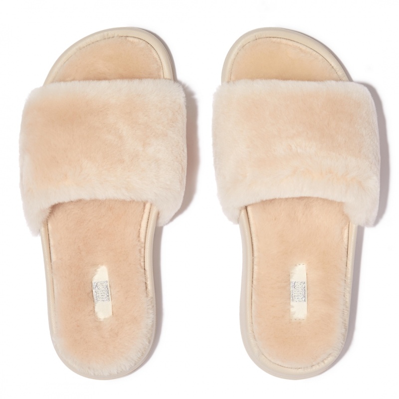 Women's Fitflop Iqushion Shearling Slides White | IN-VEGKO6821