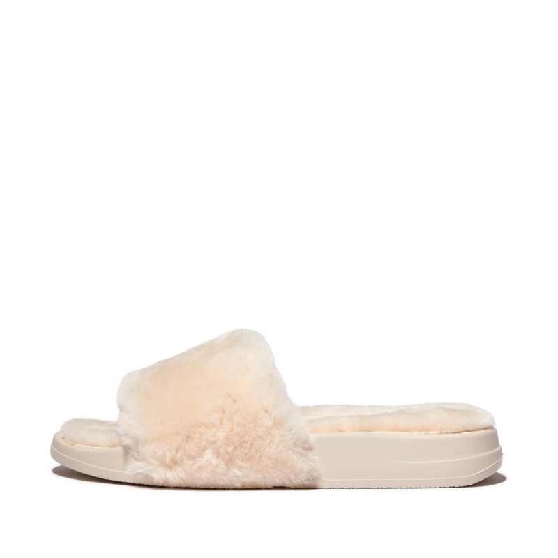 Women\'s Fitflop Iqushion Shearling Slides White | IN-VEGKO6821