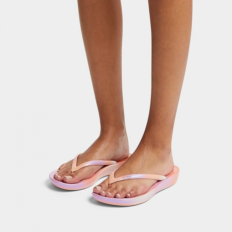 Women's Fitflop Iqushion Snake Embossed Rubber Tpu Flip Flops Pink | IN-GDBIP2154