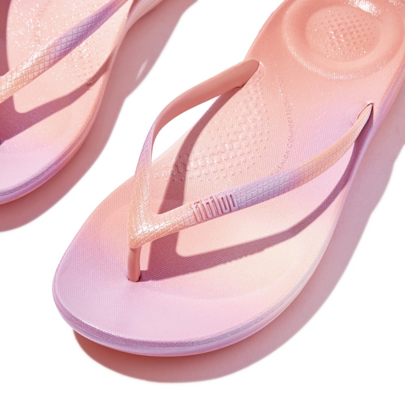 Women's Fitflop Iqushion Snake Embossed Rubber Tpu Flip Flops Pink | IN-GDBIP2154