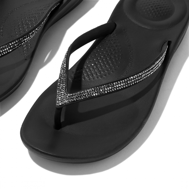 Women's Fitflop Iqushion Sparkle Flip Flops Black | IN-SQCFE4365